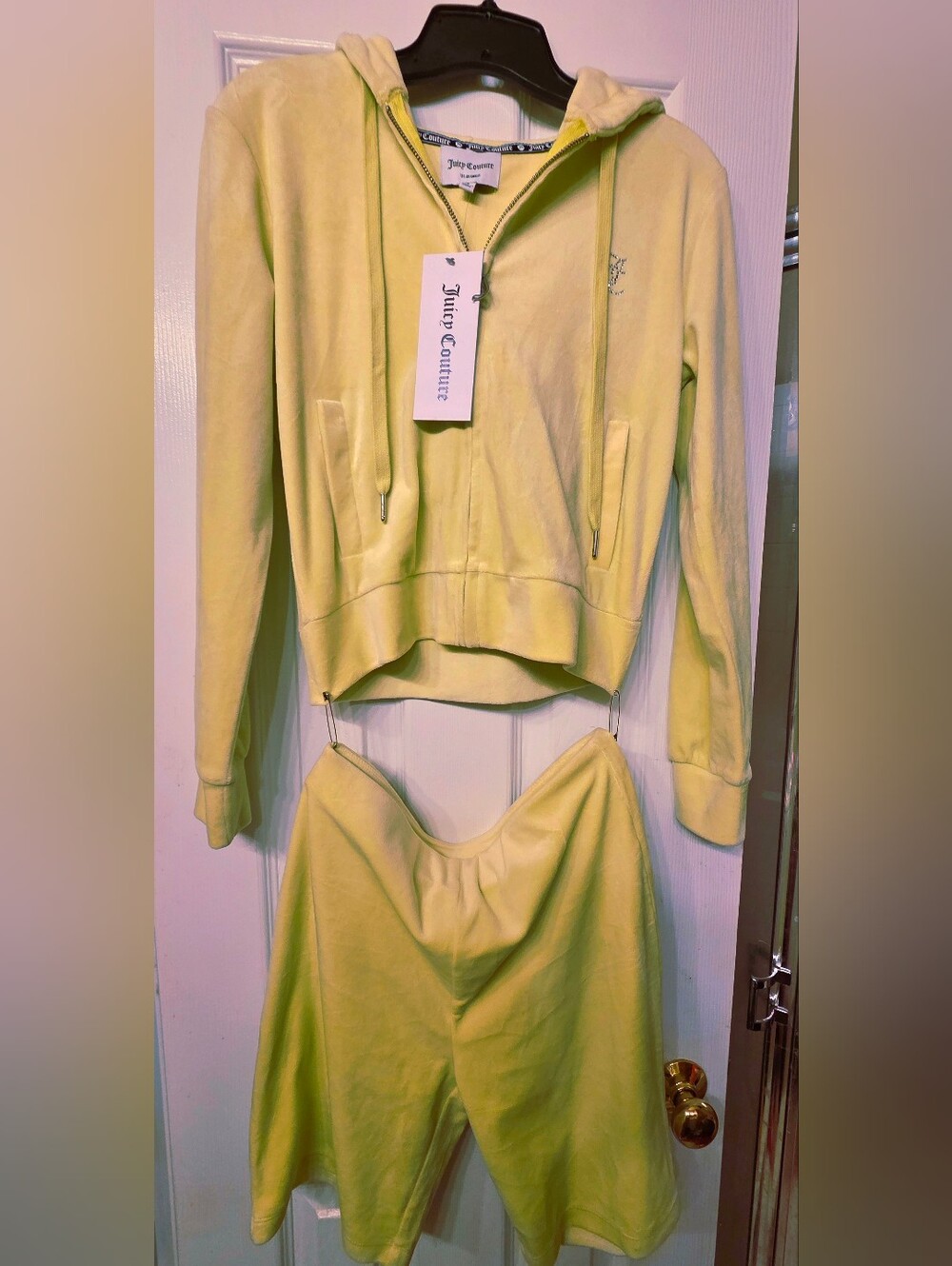 Juicy Couture Neon Yellow Velour Hoodie and Shorts Set Small Top Medium Shorts